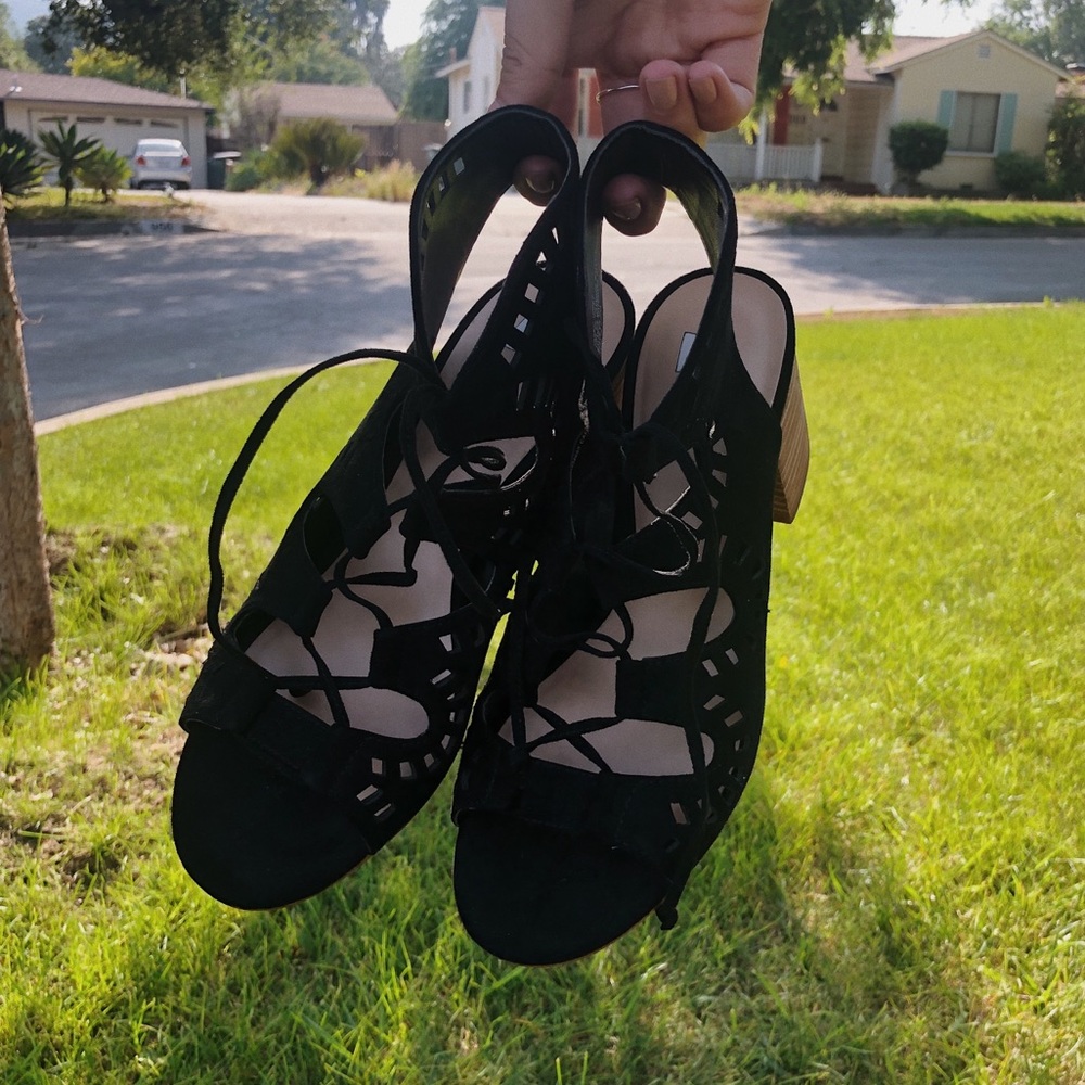 nordstrom bp black strappy wedge heels